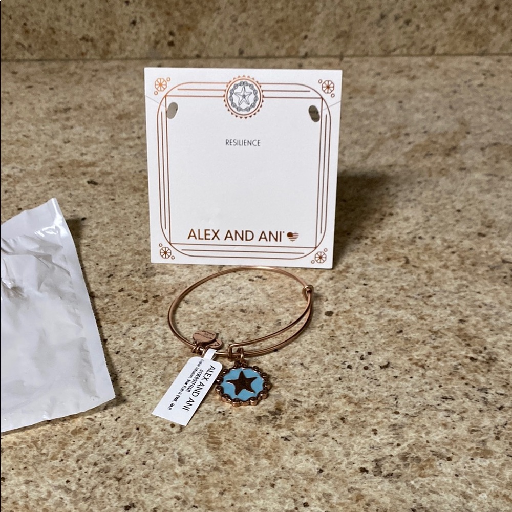 Alex and Ani Rose Gold Bracelet with Blue Star Charm